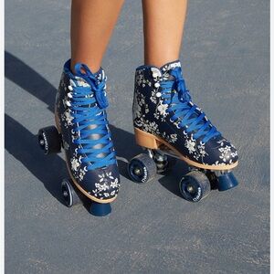 Navy Floral Roller Skates for Women